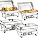 Chafing Dishes for Buffet 4 Pack, 9 Quart Stainless Steel Chafing Dish Buffet Set with Folding Frame, Food Warmers for Parties, Catering Supplies, Banquets, and Weddings