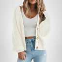 PRETTYGARDEN Women's Chunky Knit Open Front Sweater Long Sleeve Button Loose Short Cardigan Outerwear Coats M 