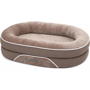 Orthopedic Dog Bed with Calming Bolster Sides, Faux Fur Interior, Non-Slip Base, Taupe and Beige, for Medium and Large Dogs