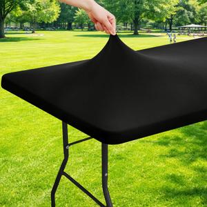 Moosfor Spandex Rectangle Table Cloth, Elastic Fitted Tablecloths for Picnic, Stretch Washable Patio Table Cover for Outdoor, Camping, Banquet and Parties (Black, 20"x30")