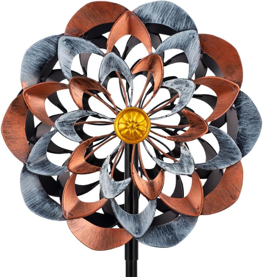 VEWOGARDEN 360 Outdoor Metal Wind Spinners Kinetic Wind Sculptures & Spinners for Yard Garden Lawn Patio Decorations, Gray & Bronze