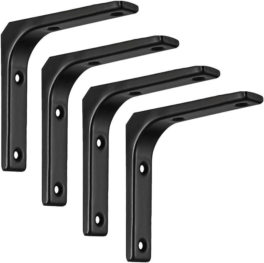 Heavy Duty Shelf Brackets, L Shaped Steel Shelf Wall Mount Brackets, Floating Metal Shelf Brackets for DIY Home Decor Wood Furniture (Black)