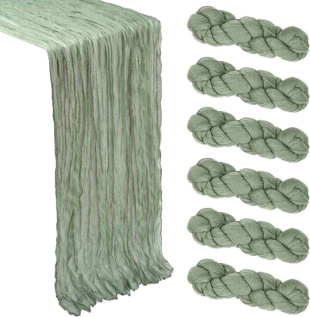 6 Pack Sage Green Cheesecloth Table Runner 10Ft Gauze Cheese Cloth Table Runner 35x120 Inch Boho Sheer Rustic Fabric for Party Decor Baby Shower Summer Wedding Centerpiece Home Table Decorations