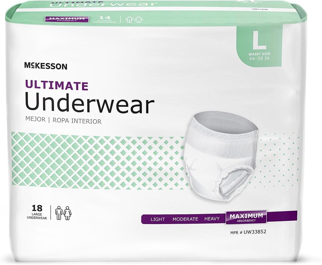 McKesson Ultimate Adult Incontinence Underwear, Large, 58 in, 72 ct
Unisex Bladder Leak Protection, Postpartum and Incontinence