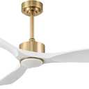 52 Inch Modern White and Gold Ceiling Fans with Lights and Remote
