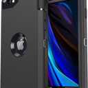 for iPhone SE Case 2022/2020/3rd/2rd,iPhone 8/7 case [Shockproof] [Dropproof] [Military Grade Drop Tested] with Non-Slip Removable Heavy Duty Full Body Phone Case-Black