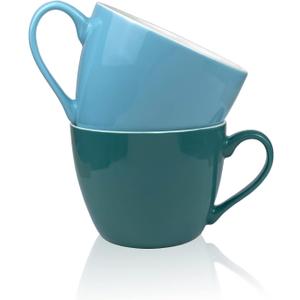 MECOWON 30 OZ Porcelain Coffee Mugs, Set of 2 Large Mugs for Soup, Cereal and Salad (Teal (bluish  green))