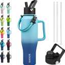 BJPKPK Insulated Water Bottles with Straw Lid, 40oz Metal Water Bottle with 2 lids & Paracord Strap, Double Wall Stainless Steel Tumbler with Handle, Reusable Cups, Mugs, Thermo, Sky