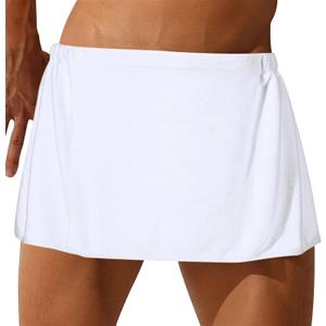 Men Boys Soft Wearable Bath Towel Short Pants Adjustable Mircofiber Towel Blanket Bathroom Pool Beach Spa Bathing Shower Cover Up Wrap Around Towel with Snap Closure (White,11.8)