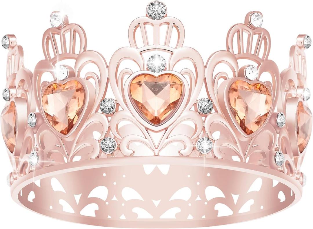 Cake Crown, Women for Crown Heart shaped Diamond Crown, Flower Bouquet Accessories Crowns, Mini Crown, Birthday Cake Baking Decoration Paper Cup Cake Decoration (Mini Rose Gold Peach)