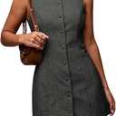 SOLY HUX Women's Plaid Button Down Dress Crew Neck Sleeveless Tie Back Work Office Mini Dresses (Dark Grey Plaid)