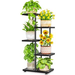 LASZOLA 4 Tier Plant Stand Indoors Outdoors for Large Heavy Duty Planter, Black Metal Tall Flower Holder Rack with Multiple Shelf for Modern Patio Corner, Vertical Organizer, Weather Resistant Bracket