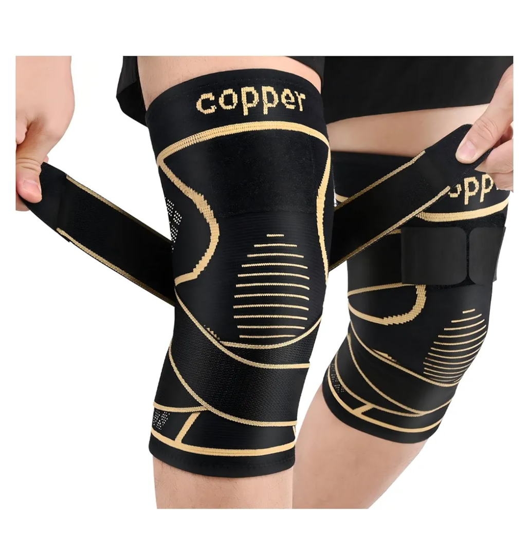 Copper Knee Brace for Women Men 2-Pack, Knee Compression Sleeve with Straps, Knee Braces for Knee Pain, Knee Support for Running Working
