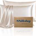 Mulberry Silk Pillow Cases 2 Pack Standard Size with Zipper, Ultra Smooth Soft Breathable Cooling Pillow Cases for Hot Sleepers, Silk Satin Pillowcase for Hair and Skin Set of 2, Gifts for Women