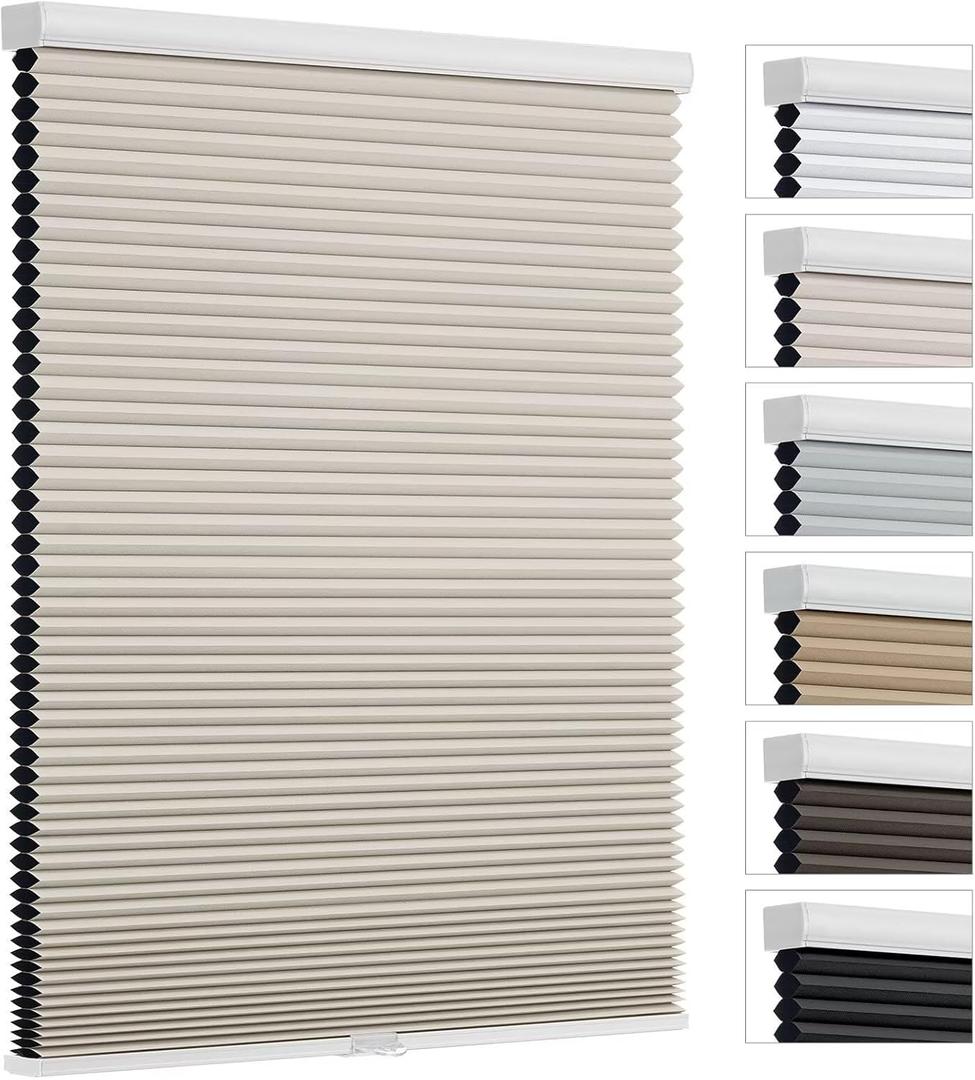 Changshade Cellular Shades Cordless Blinds Blackout for Indoor Windows, Black Out Honeycomb Blind Heat Light Blocking Room Darkening Shade 1.5'' Single Cell Pleated Easy Install, 46" Wx72H, Beige (46"W72"H(FBA))