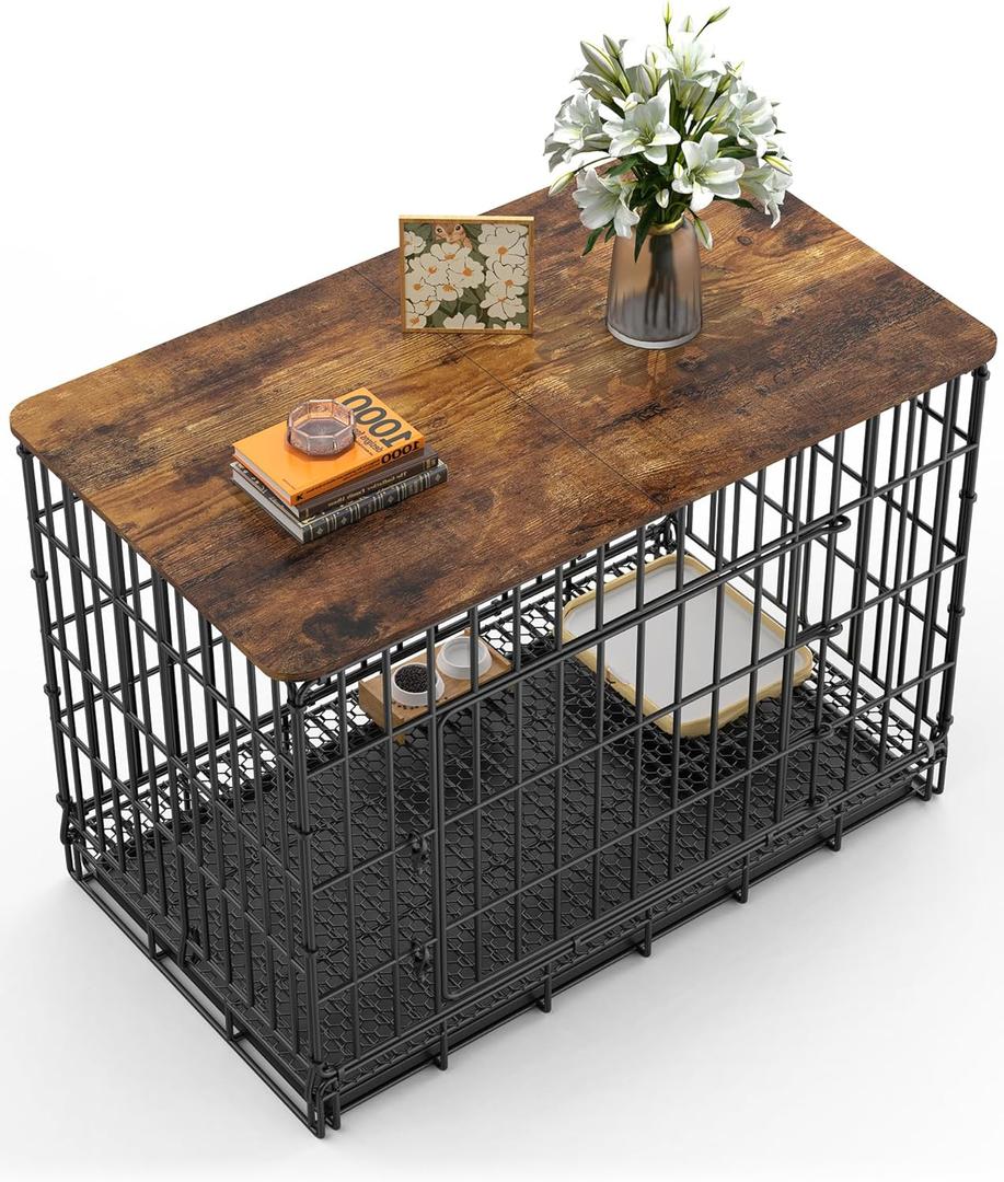 Dog Crate Topper for 48'' Dog Cage, Dog Kennel Topper Wood Countertop, Foldable Dog Crate Table Top (Crate Not Include)