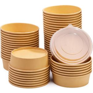 50 Pack 17 Oz Kraft Paper Bowls with Lids, Disposable Bowls for Hot Soup, Paper Bowls with Lids, Food Container for Salad Hot Cold Food Party Dessert