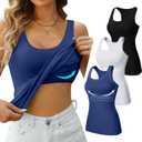 V FOR CITY Racerback Tank Tops for Women with Shelf Bra Cotton Wide Strap Camisole Yoga Cami Shirts 3 Pack (Medium, Black/White/Navy Blue)