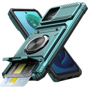 Vofolen for Motorola Moto G 5G 2024 Case with Card Holder [Store 2 Cards] + 360 Magnetic Rotated Ring Kickstand Dual Layer Heavy Duty Shockproof Wallet Phone Case for Moto G 5G 2024, Green