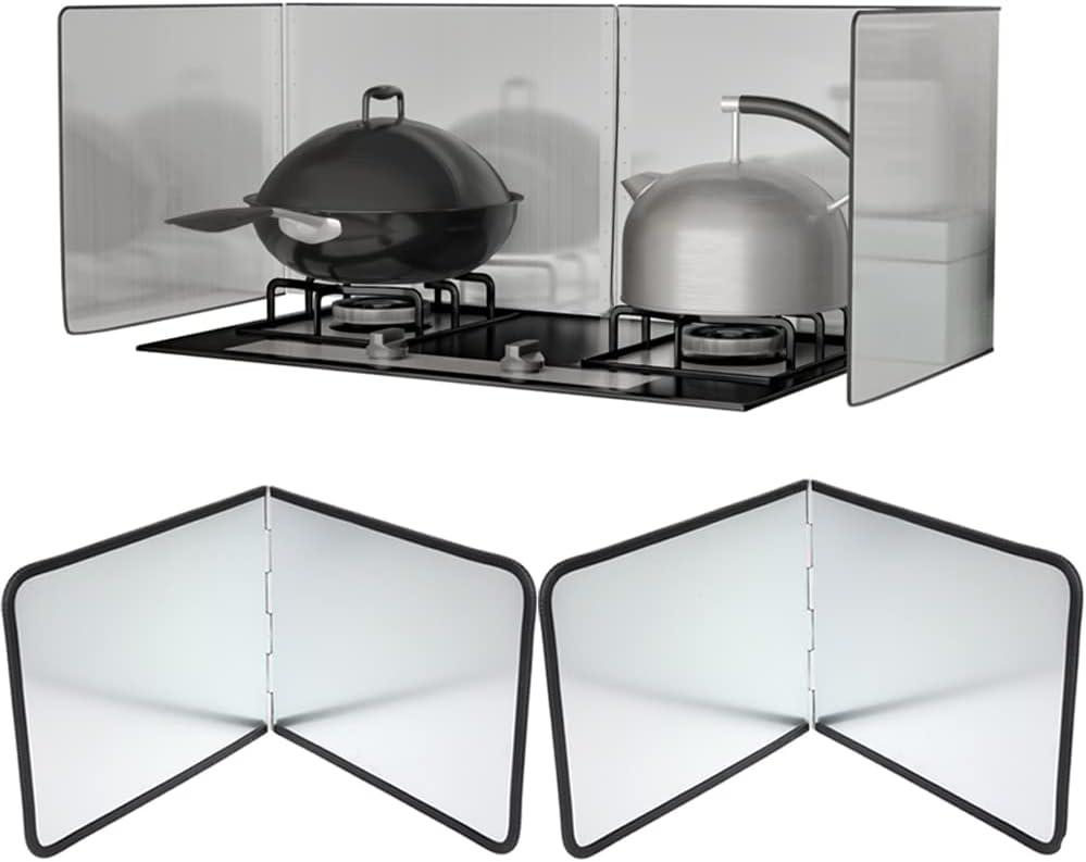 2PCS Grease Oil Splatter Guard for Stove Top 2 Sided Stainless Steel Backsplash Behind Stove Foldable Splash Shield Panel for Kitchen Wall Screen Baking Protector (12×16 inch)