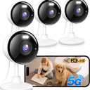 2K Cameras for Home Security, 5G & 2.4G WiFi Security Camera Indoor Outdoor for Baby Pet Dog Cat Nanny, 2-Way Audio, Color Night Vision, Siren, 24/7 Local Recording, IP65, Work with Alexa, K07-4P
