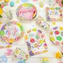125PCS Easter Plates and Napkins Set, Colorful Egg Bunny Pattern Disposable Paper Plate Cups Forks Napkins for Easter Party Decorations, Serve for 25 Guests (Easter Egg)