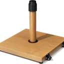 42lbs Patio Umbrella Base with Wheels - Heavy Duty Outdoor Patio Market Umbrella Stand for Deck, Poolside, Balcony, Wind-Resistant Design, Decorative Wood Pattern (Teak)