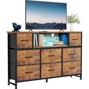 DUMOS LED TV Stand Dresser with Charging Station, Entertainment Center, 11.8"D x 47.2"W x 31.5"H