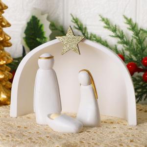 Juegoal Christmas Nativity Sets, Set of 4 White Mini Nativity Scene Resin Figurines, Xmas Holy Family Table Ornaments, Religious Holiday Collection Gifts, Baby Jesus Nativity Mantle Shelf Decor