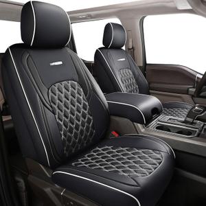 Huidasource Silverado Seat Covers Front Back Leather Seat Accessories Fit for Chevy Silverado GMC Sierra 1500 2007-2013&2019-2025, 2500HD 3500HD 2020-2025 Crew Double Cab(Full Set/Black&White)