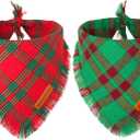 ADOGGYGO Christmas Dog Bandanas with Tassels, Red Green Plaid Pet Xmas Scarf Bib, Multiple Sizes, Christmas Bandana for Medium Large Dogs Pets (Large)