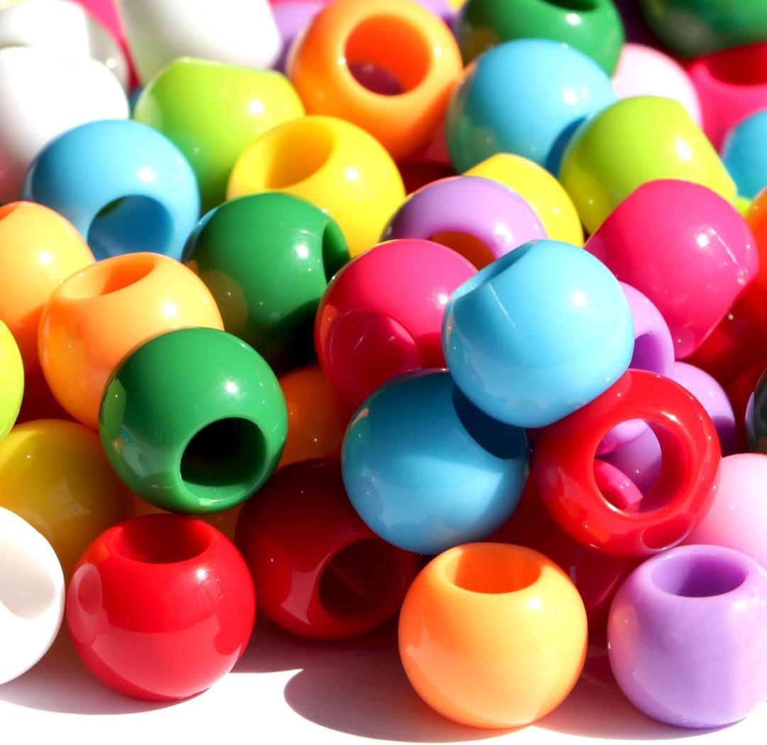 350pcs 10mm Plastics Acrylic Beads Mix 10 Color Large Hole Pony Hair Beads Making Bracelet(Hole:4.5mm)