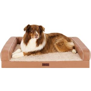 Furhaven Cooling Dog Sofa Bed  Memory Foam Couch with Bolsters, Textured Plush & Water-Resistant Cover, Washable Cover - Camel, Jumbo