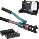 YQK-120 Hydraulic Crimping Tool 8T, Wire Crimper for Battery Cable Terminals 10-120mm(8 AWG to 4/0 AWG) with 8PCS Hex Dies, 16mm Stroke,180Swivel Head - Professional Electrician Crimper(Blue)