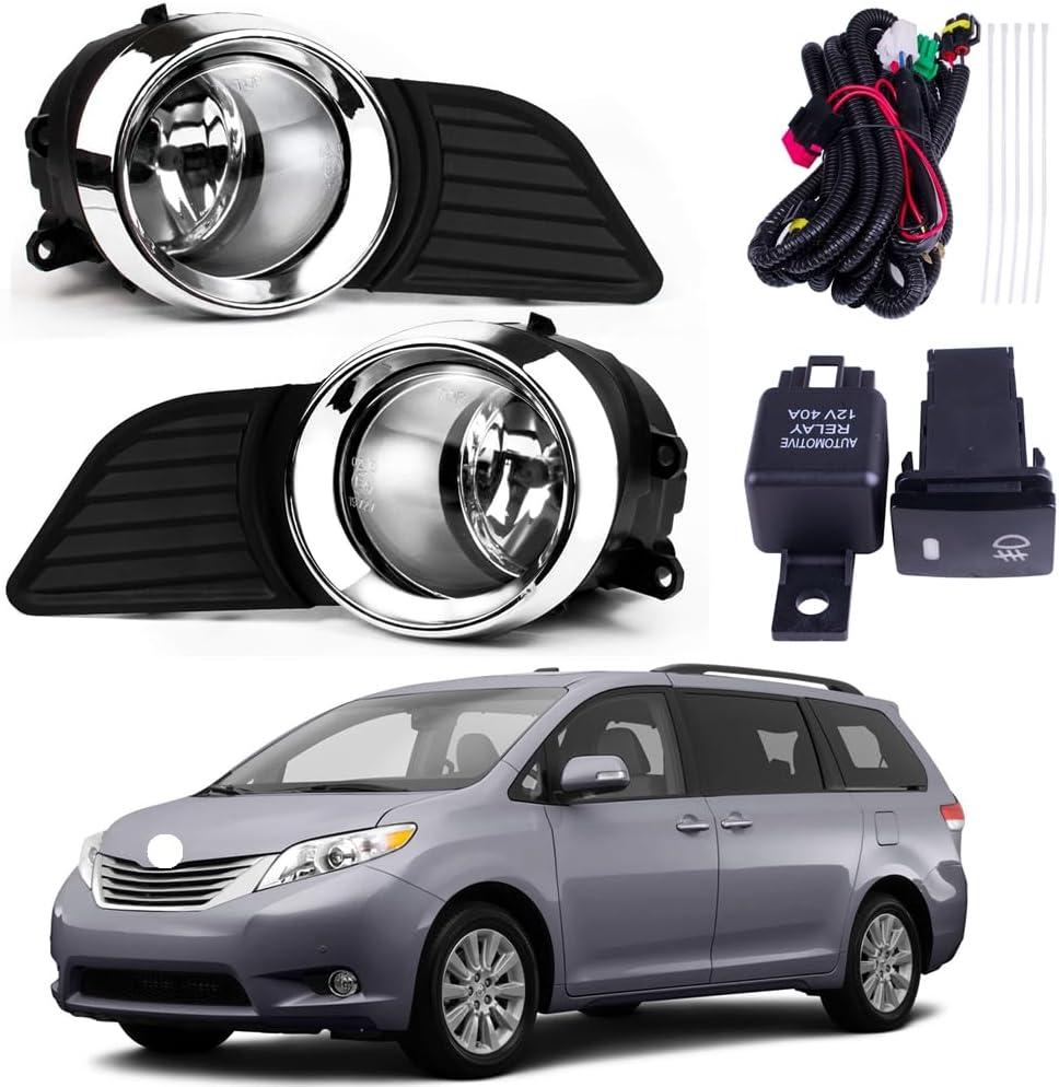 Fog Lights Lamps with Covers + Switch + Wiring Kit Compatible with Toyota Sienna CE L LE XLE 2011-2017 (Not fit Sienna SE) Replaces TO1038146 TO1039146 5204008010 812200D041 812100D041
