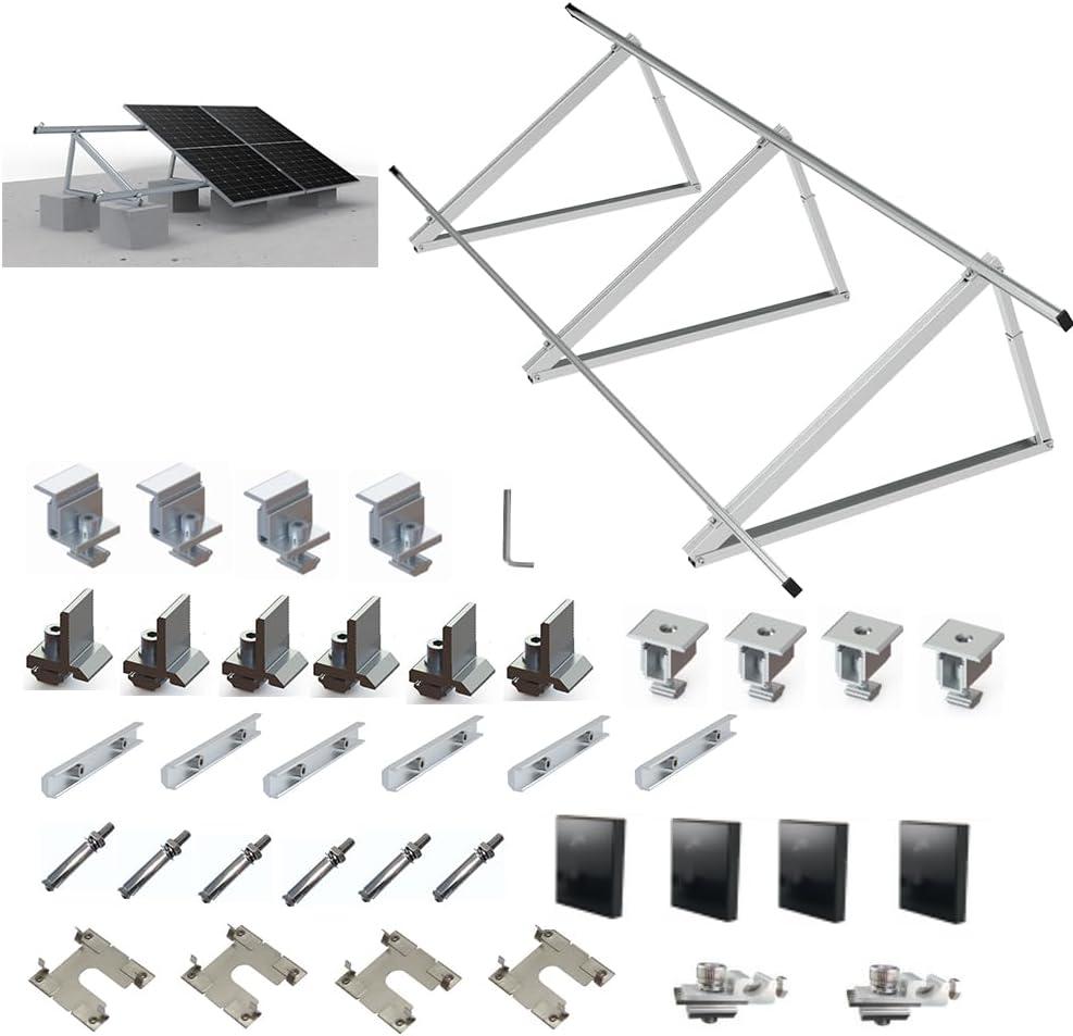 Solar Panel Mounting Brackets Kit System Adjustable 30º~45º Aluminum Alloy Tilt Ground Mounted Bracket Rust Free Sturdy for 1-4pcs Solar Panels