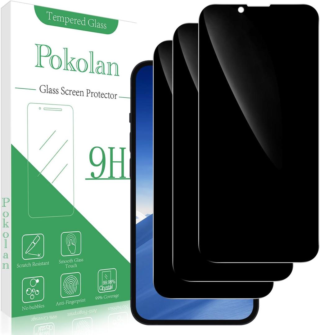 Pokolan [3-Pack Privacy Screen Protector for iPhone 14 Plus/iPhone 13 Pro Max, Anti Spy Tempered Glass Film, Full Coverage, Anti-Scratch, Bubble Free, Case Friendly