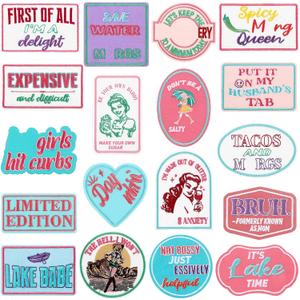 Lyrow 18 Pcs Funny Trucker Hat Patches Iron on Vintage Embroidered Trucker Hat Patches for Heat Press Girl Women DIY Accessories (Funny)