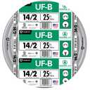 Woods Southwire 13054221 25ft 14/2 AWG Solid UF-B Type Underground Feeder and Branch Circuit Cable with Ground Wire, Gray