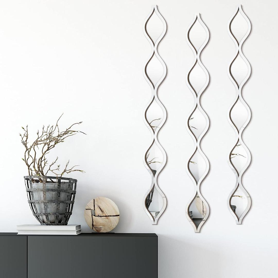 Yulejo 3 Pcs Acrylic Teardrop Mirror Wall Decor Decorative Mirror Narrow Decor Boho Vintage Wall Decals Art for Apartment Home Living Room Bathroom Bedroom Hallway (Silver Edge)