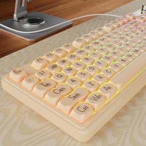 V102 Wired Keyboard, 98 Keys Creamy Gaming Keyboard with Number Pad, Display Screen & Media Knob RGB Silent Wired Cute Computer Keyboard for Laptop PC Gamer - Cream Pink