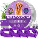4 Pack Flea Collar for Dogs, 25 inch Adjustable Flea & Tick Prevention Collars with Comb for Small Medium and Large Dog, Waterproof Flea Control Collar Safe for All Breeds, Purple