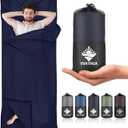 Sleeping Bag Liner, Self Tan Sleep Sack, Adult Sleep Sack, Two-Way-Zipper Expose Feet Separately, Portable Single Camping Travel Sheets for Hotel,Hostels,Business Trips (Navy Blue)