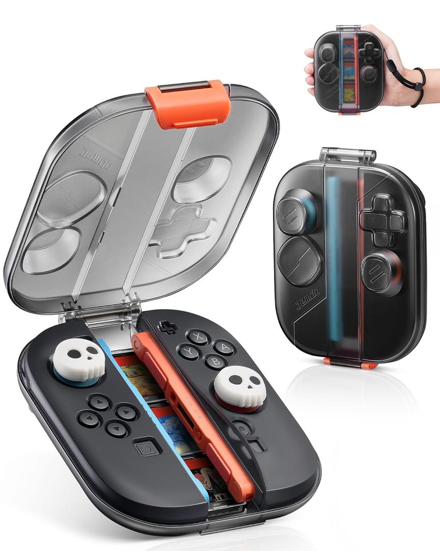 JEMDO Joycon Storage Case for Nintendo Switch 2, Slim Hard Shell Carrying Case with 3 Game Card Slots & Wrist Strap, Shockproof Scratch Resistant Protective Box, Lightweight Portable for Travel (Black)