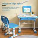 Cantonape Kids Desk and Chair Set, Height Adjustable Children School Study Desk with Tilt Desktop, Bookstand, LED Lamp, Metal Hook and Storage Drawer for Boys Girls, Blue