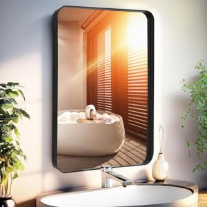 Bathroom Mirror 20x30 Inch - Aluminum Frame Rectangle Wall-Mounted Mirrors - Large Round Corner Bathroom Mirrors for Over Sink - Premium Decor for Bathroom Vanity Mirror (Black)