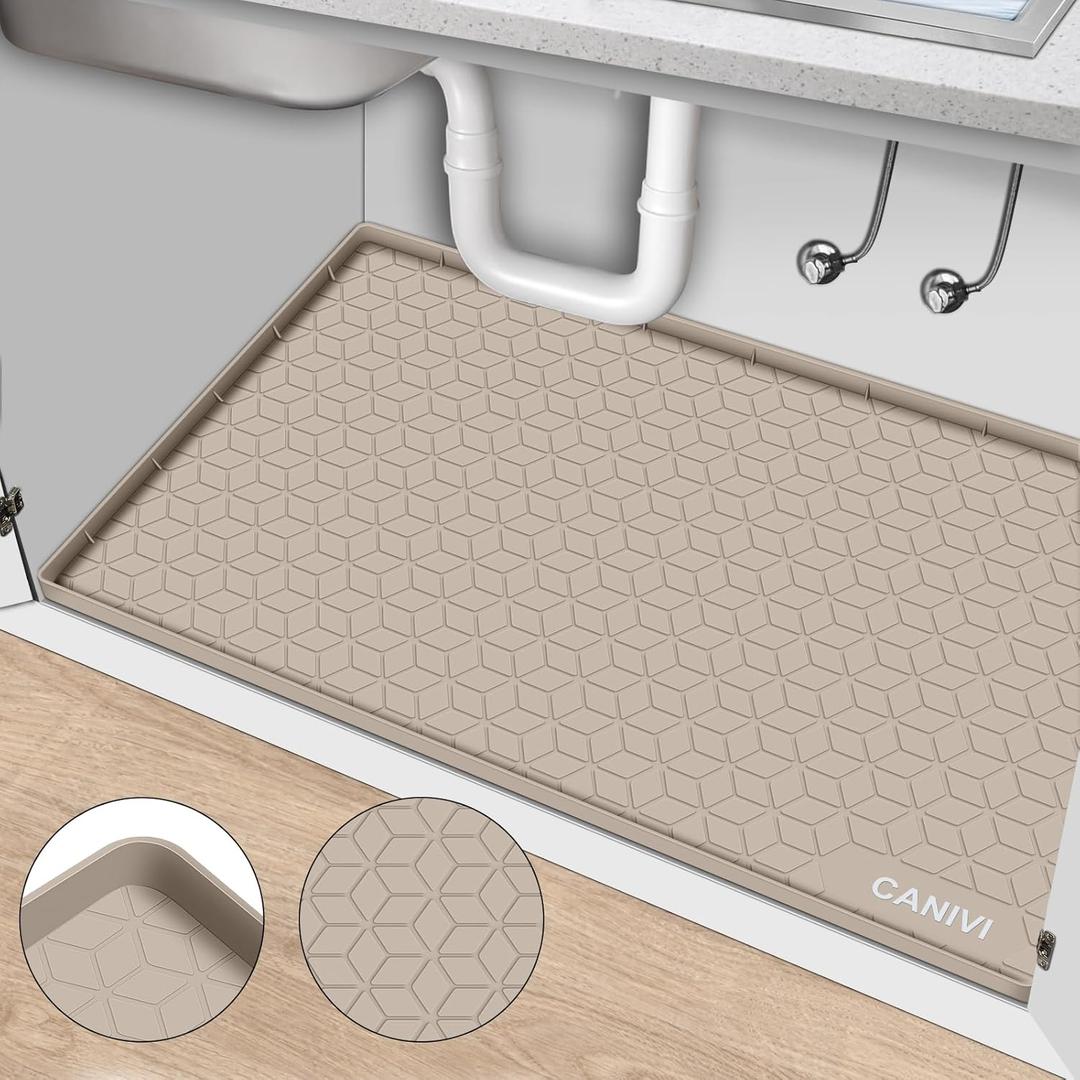 Under Sink Mat, 31" x 22" Waterproof Silicone Under Sink Tray for Kitchen & Laundry Cabinets, Kitchen Cabinet Shelf Protector, Up to 3.2 Gallons Liquid, Fits 36 inch Standard Cabinet(Apricot)