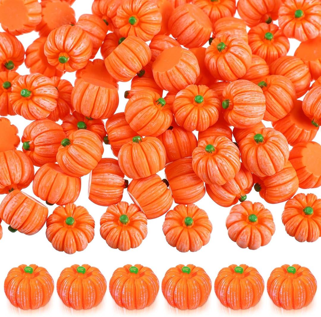 Sasylvia 100 Thanksgiving Mini Pumpkins Decorations Fall Resin Pumpkins Fake Small Figurine Table Decor for DIY Artificial Crafts Autumn Home Harvest Faux Pumpkin for Halloween Party Decor (Orange)