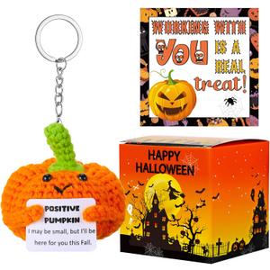 Thanksgiving Gifts Adopt Crochet Pumpkin Knitting Doll with Gift Box Positive Card for Christmas Fall Halloween