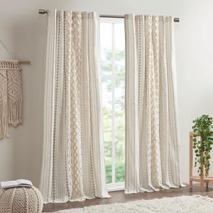 INK+IVY Imani 100% Cotton SINGLE PANEL Curtain Tufted Chenille Stripe Geometric Print Mid-Century Look Rod Pocket Top Drape for Living Room, Privacy Window Treatment for Bedroom, 50" x 84", Ivory (50"W x 84"L (Pack of 1))